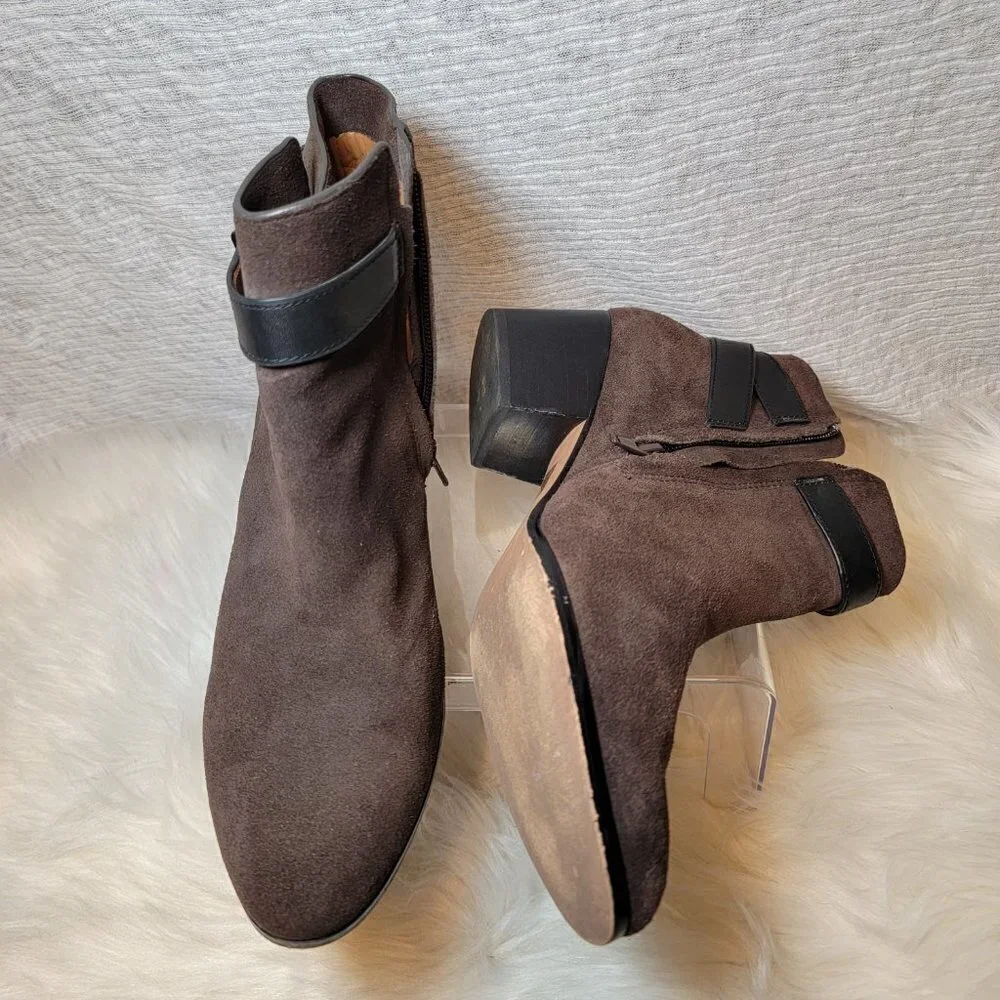 Coach Brown Leather Suede Patricia Block Mid Heel Booties Ankle Boot Classic 10B